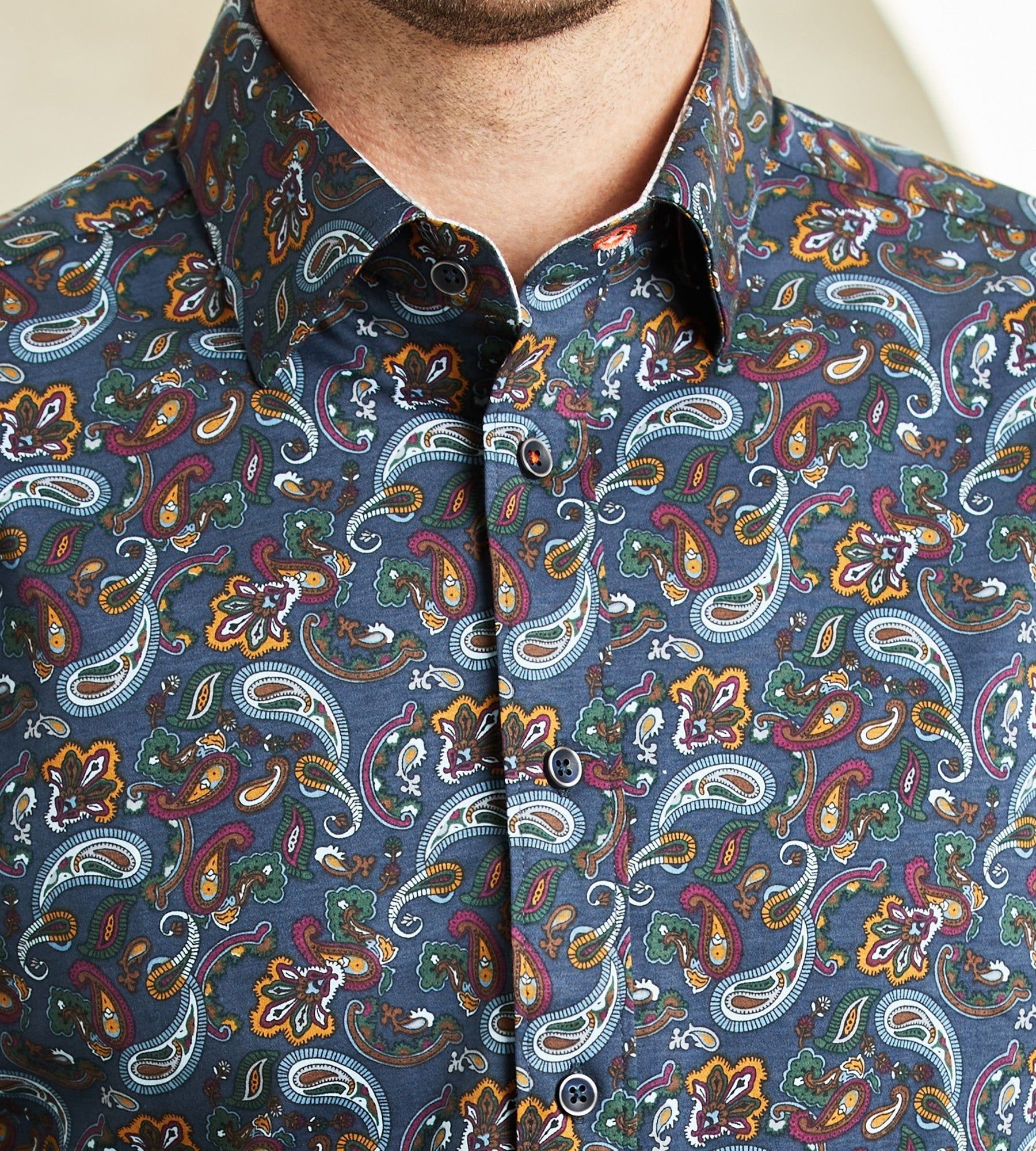 Slim Fit 360° Stretch Paisley Print Soft Touch Long-Sleeve Sport Shirt sold by Tip Top product image thumbnail 2