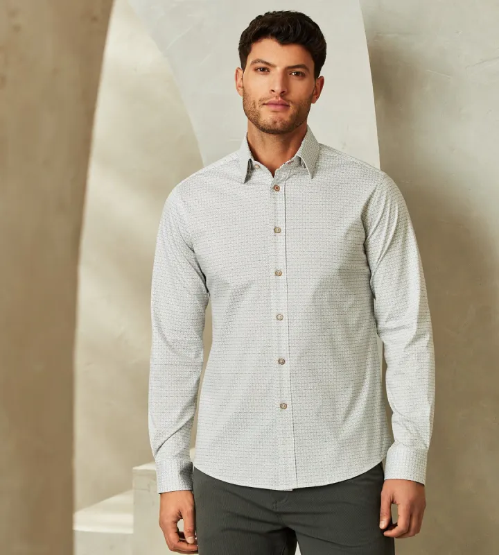 Slim Fit 360° Stretch Geo Print Soft Touch Long-Sleeve Sport Shirt sold by Tip Top