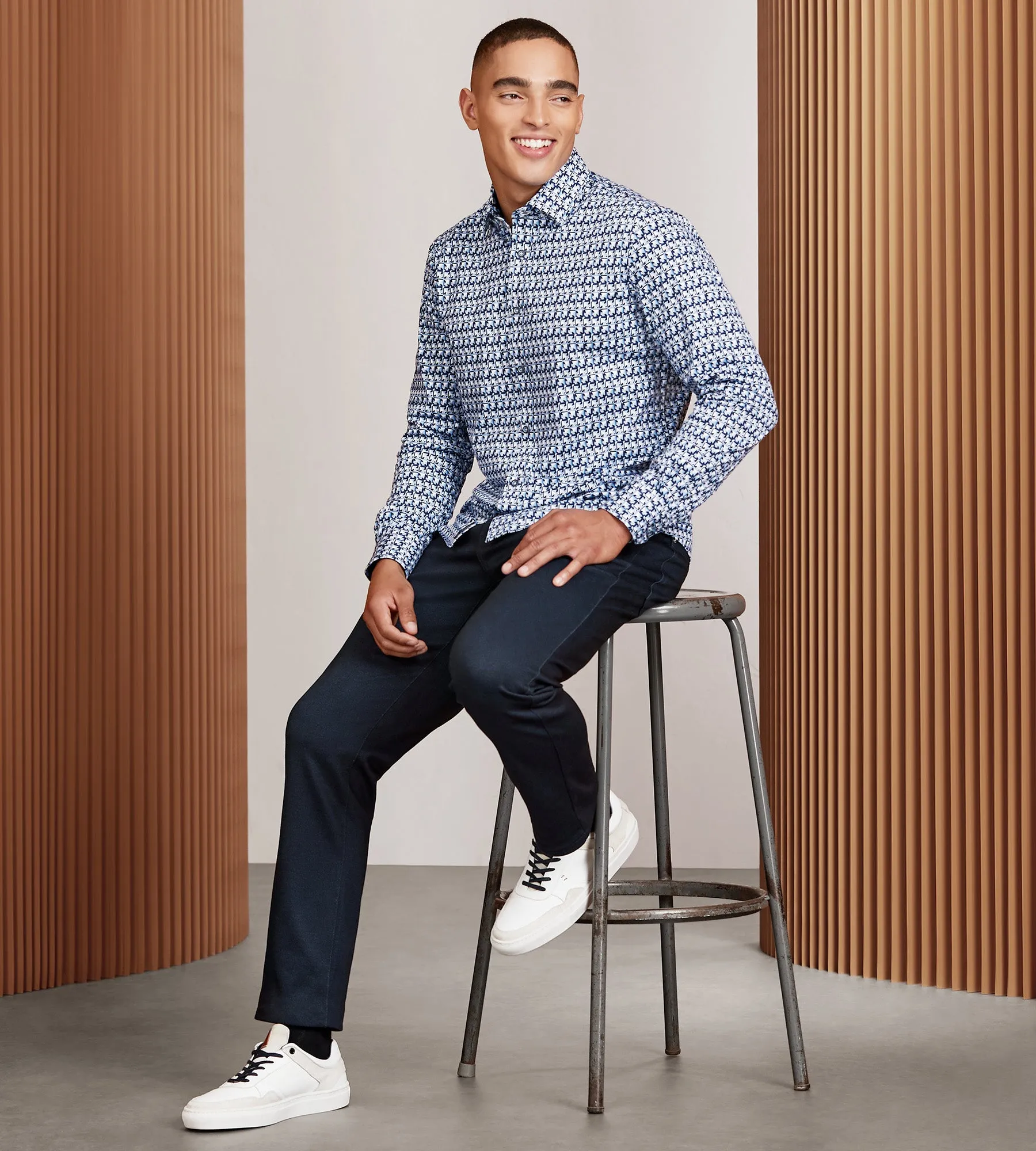 Modern Fit 360 Stretch Long Sleeve Geo Printed Sport Shirt sold by Tip Top product image thumbnail 4