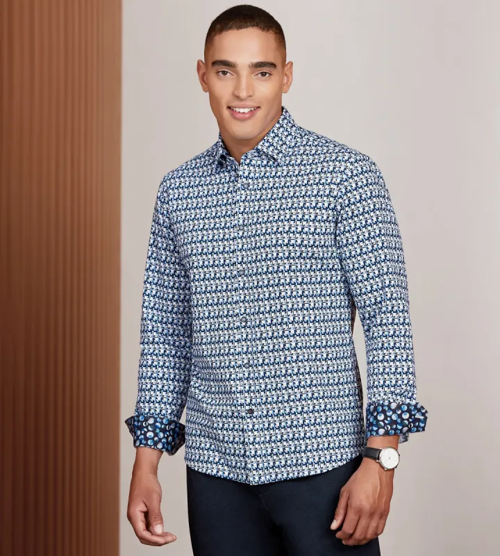 Modern Fit 360 Stretch Long Sleeve Geo Printed Sport Shirt sold by Tip Top