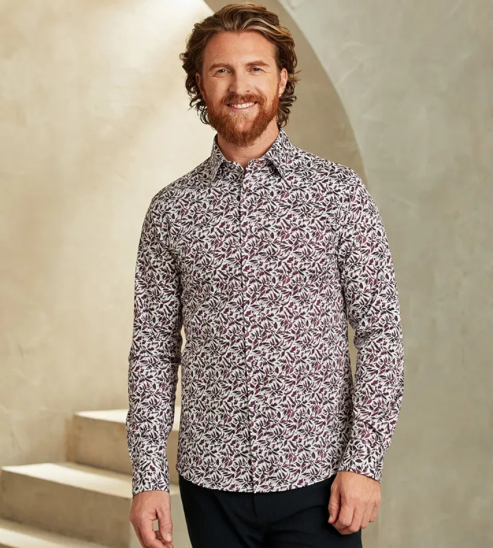 Slim Fit 360° Stretch Feather Print Soft Touch Long-Sleeve Sport Shirt sold by Tip Top