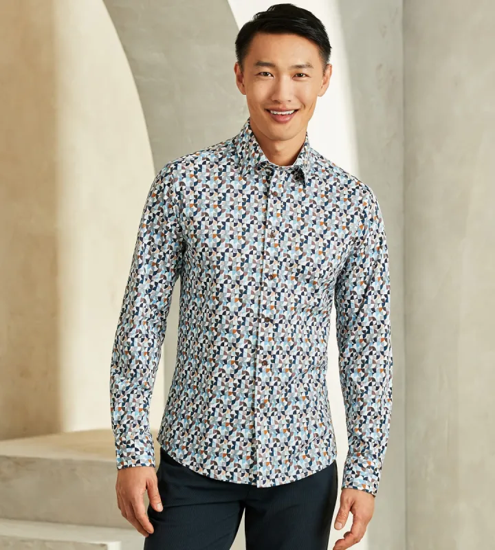 Slim Fit 360° Stretch Geo Print Soft Touch Long-Sleeve Sport Shirt sold by Tip Top
