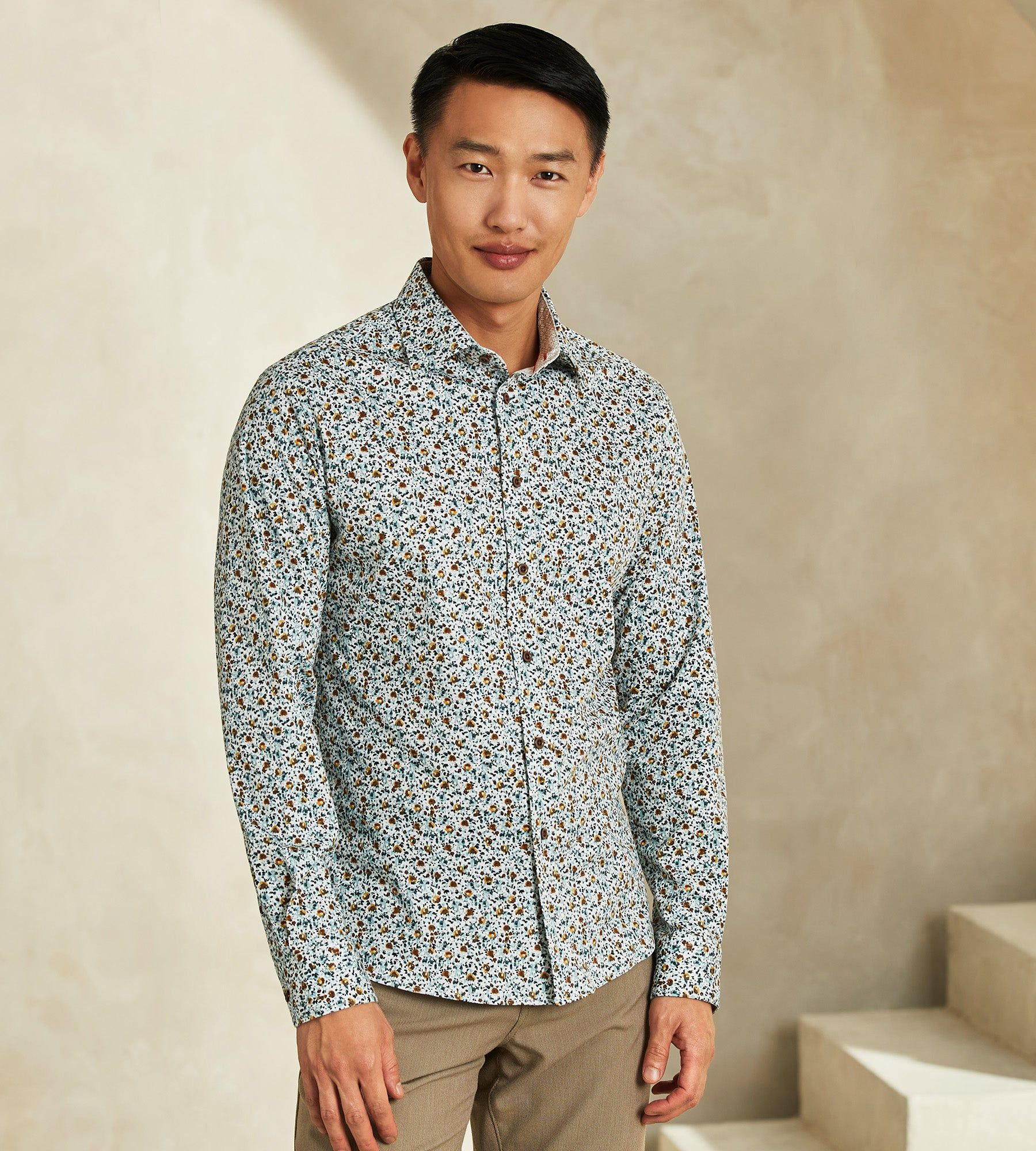Slim Fit 360° Stretch Floral Print Soft Touch Long-Sleeve Sport Shirt sold by Tip Top
