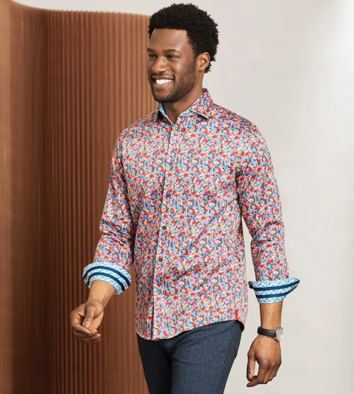 Modern Fit Long Sleeve Water Colour Print Sport Shirt sold by Tip Top