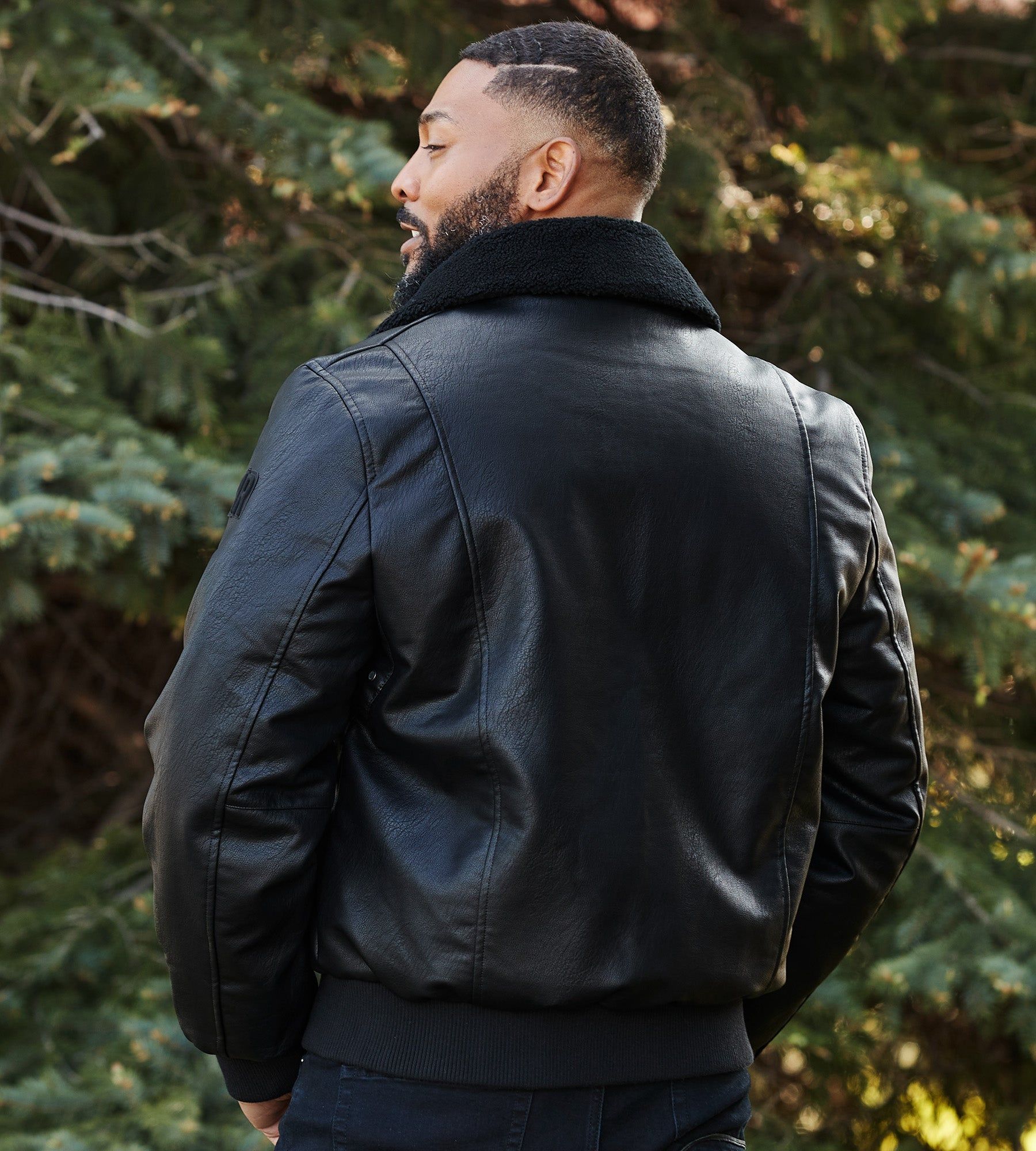 Modern Fit Vegan Leather Aviator Jacket with Removable Sherpa Collar sold by Tip Top product image thumbnail 4