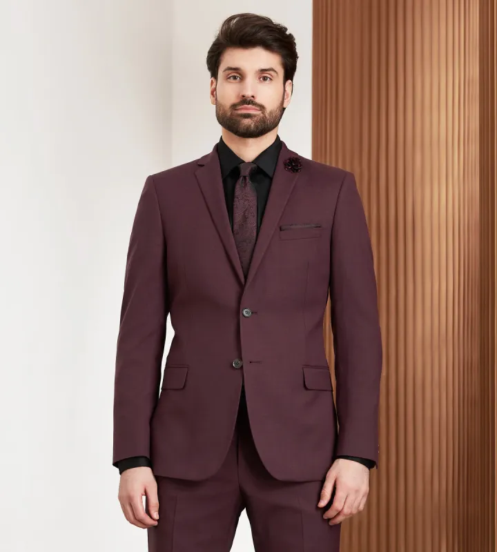 Slim Fit Burgundy Solid Suit sold by Tip Top