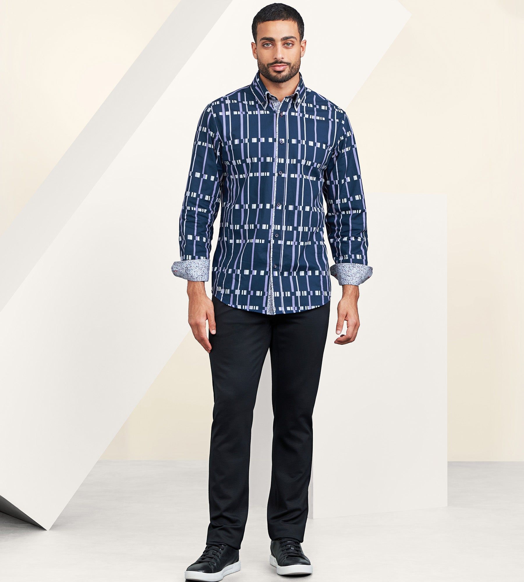 Modern Fit Long Sleeve Double-Collar Geo Pattern Sport Shirt sold by Tip Top product image thumbnail 5