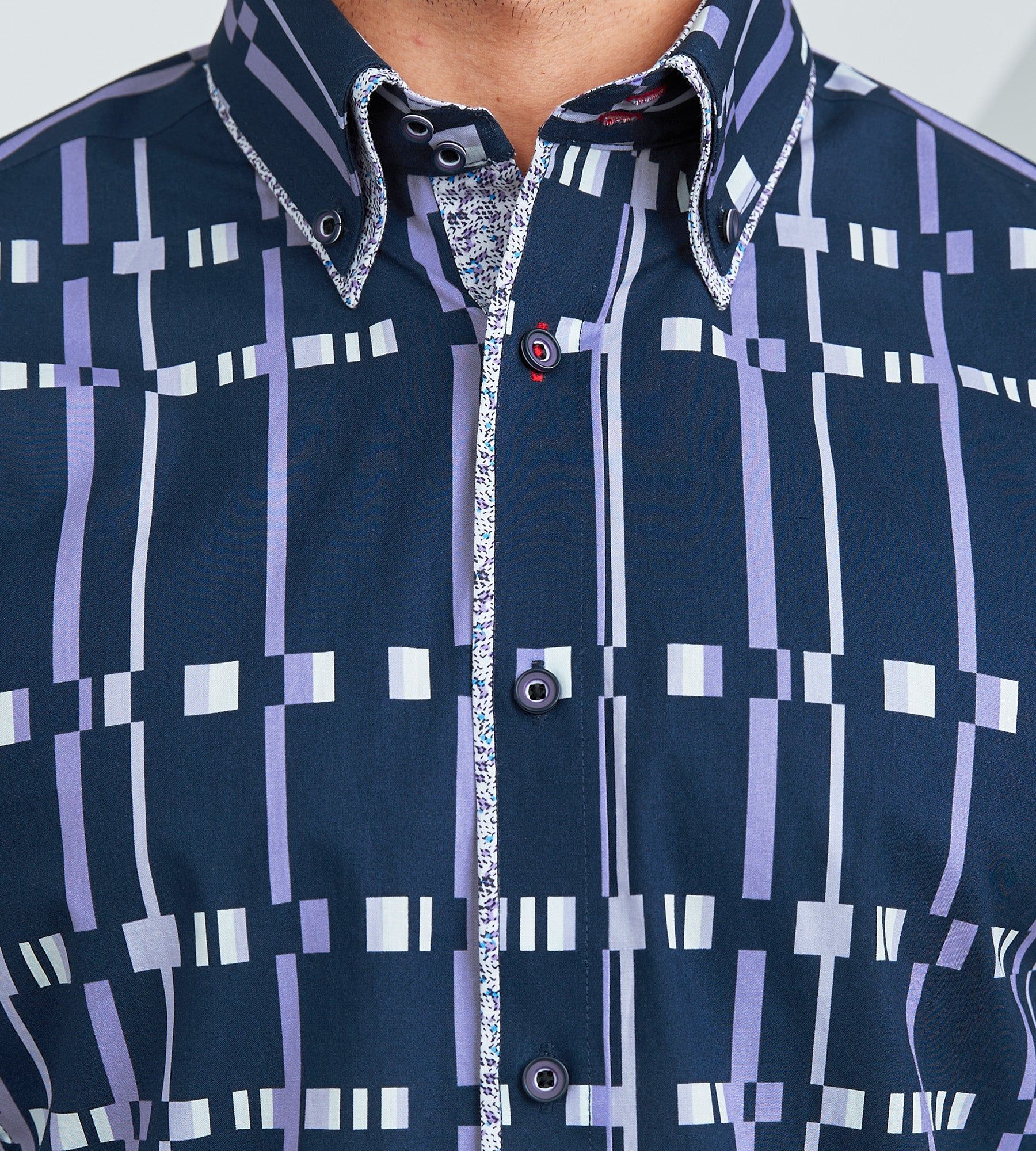 Modern Fit Long Sleeve Double-Collar Geo Pattern Sport Shirt sold by Tip Top product image thumbnail 2