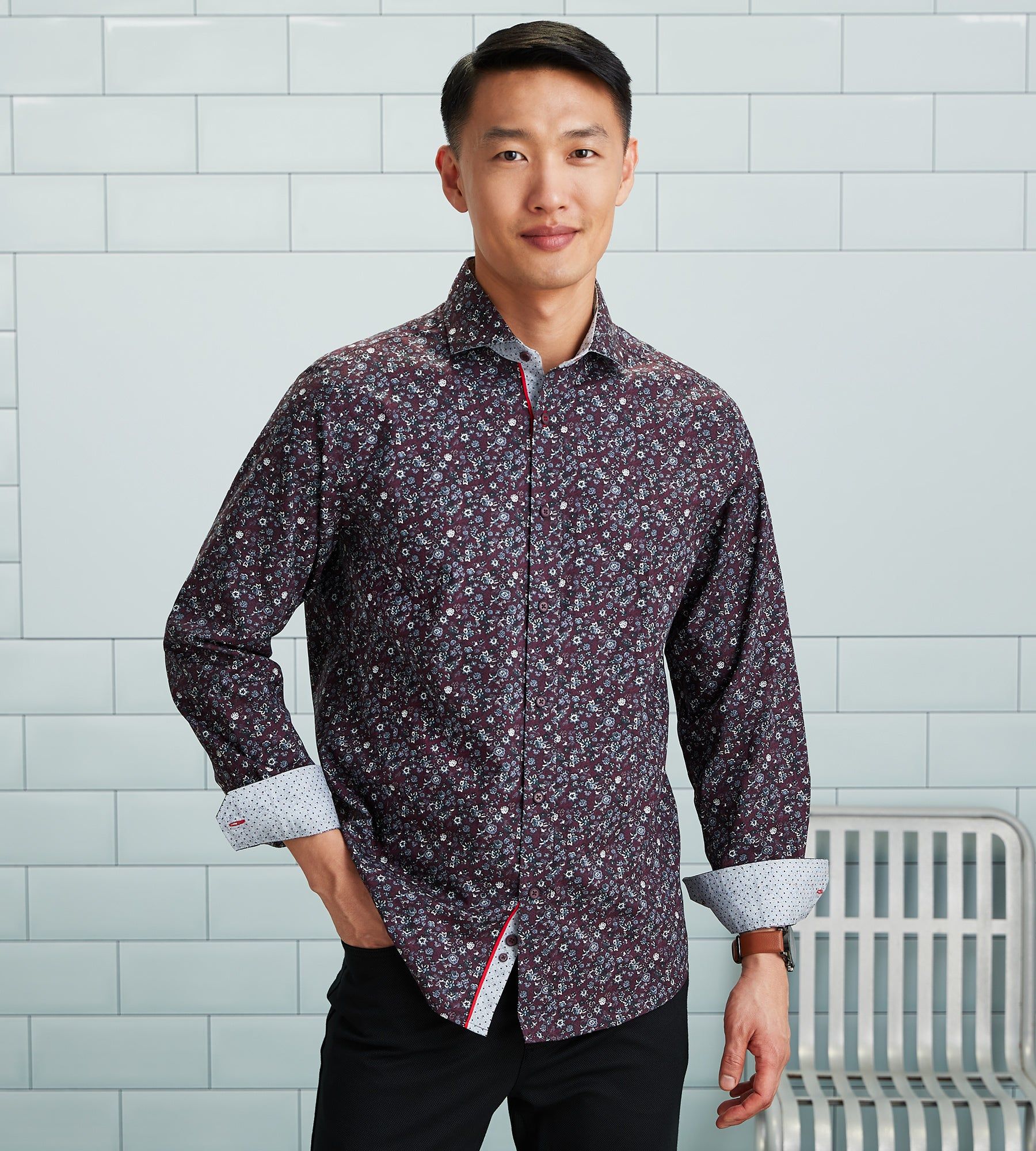 Modern Fit Long Sleeve Floral Print Sport Shirt sold by Tip Top