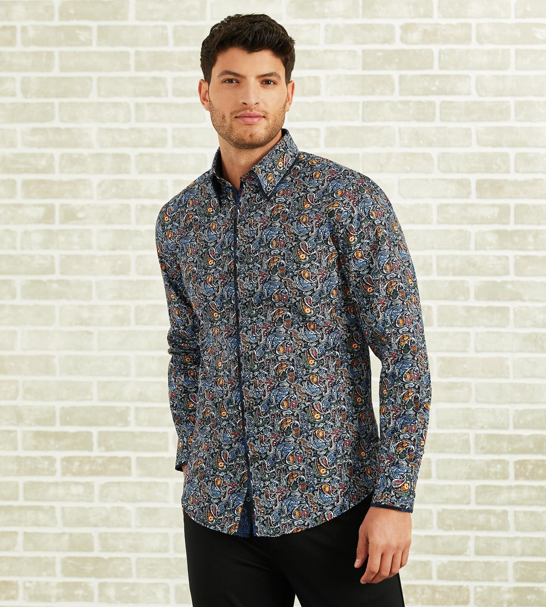 Modern Fit Long-Sleeve Double-Collar Paisley Print Sport Shirt sold by Tip Top