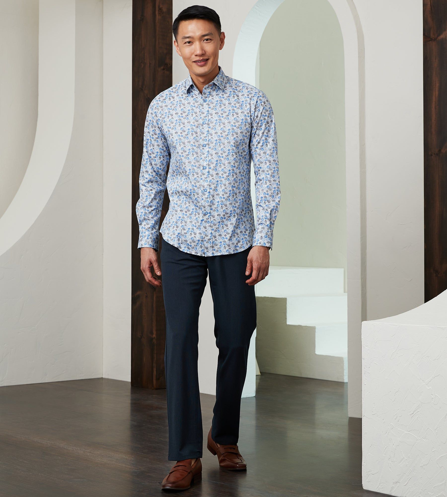 Modern Fit Long Sleeve 360° Stretch Floral Print Sport Shirt sold by Tip Top product image thumbnail 4