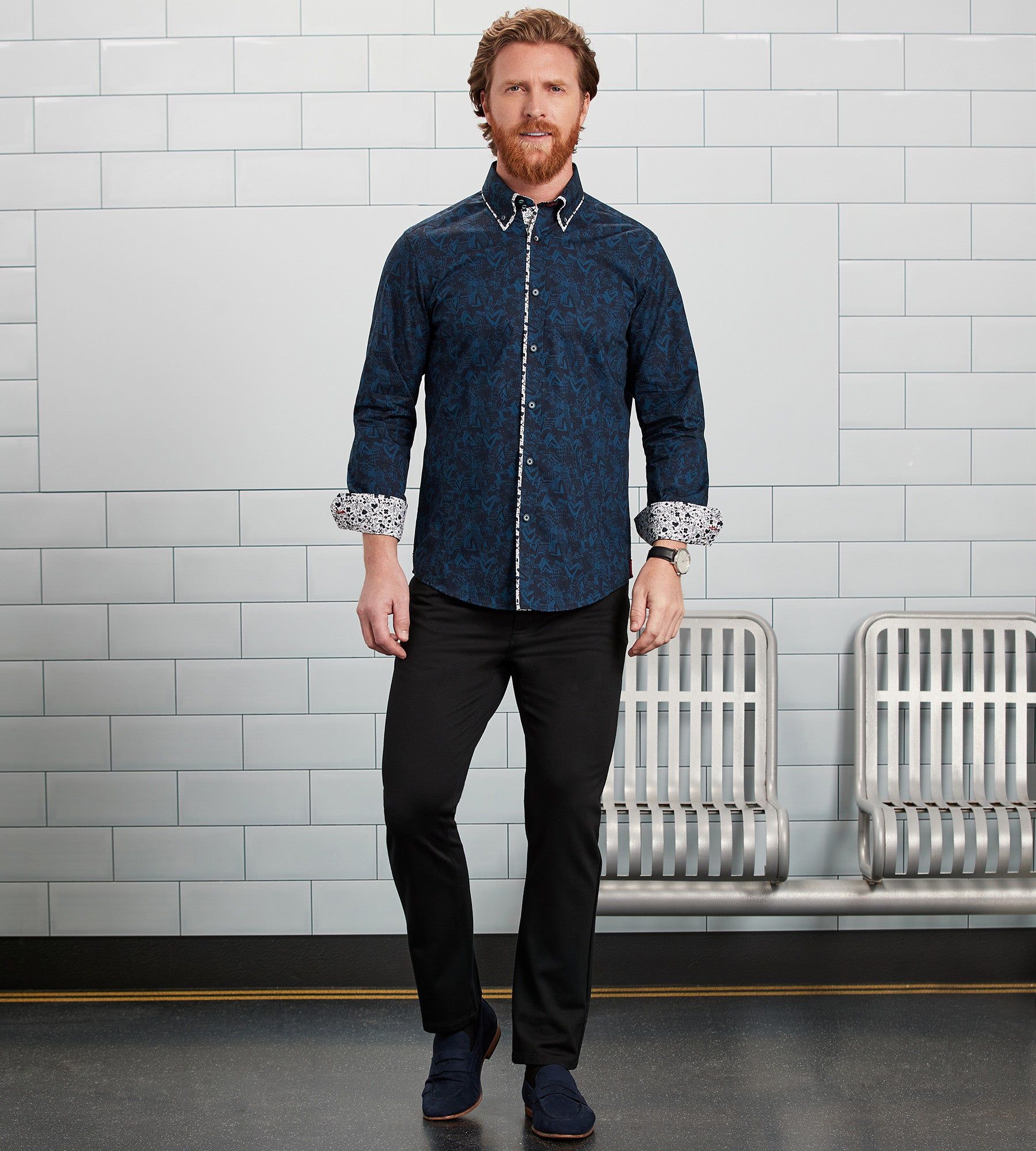 Modern Fit Long Sleeve Double-Collar Printed Sport Shirt sold by Tip Top product image thumbnail 5