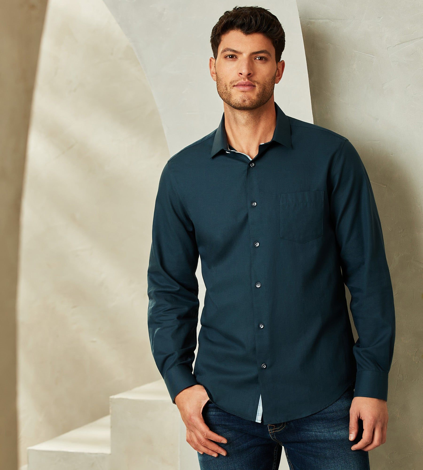 Modern Fit Long-Sleeve Solid One-Pocket Sport Shirt sold by Tip Top