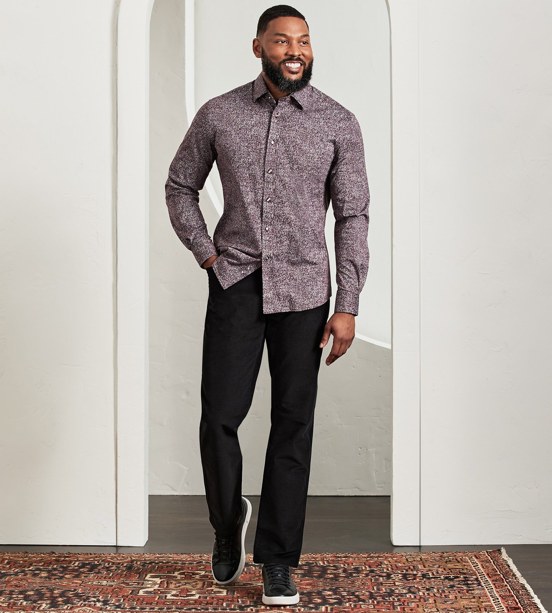 Modern Fit Long Sleeve 360° Stretch Cross Hatch Print Sport Shirt sold by Tip Top product image thumbnail 3