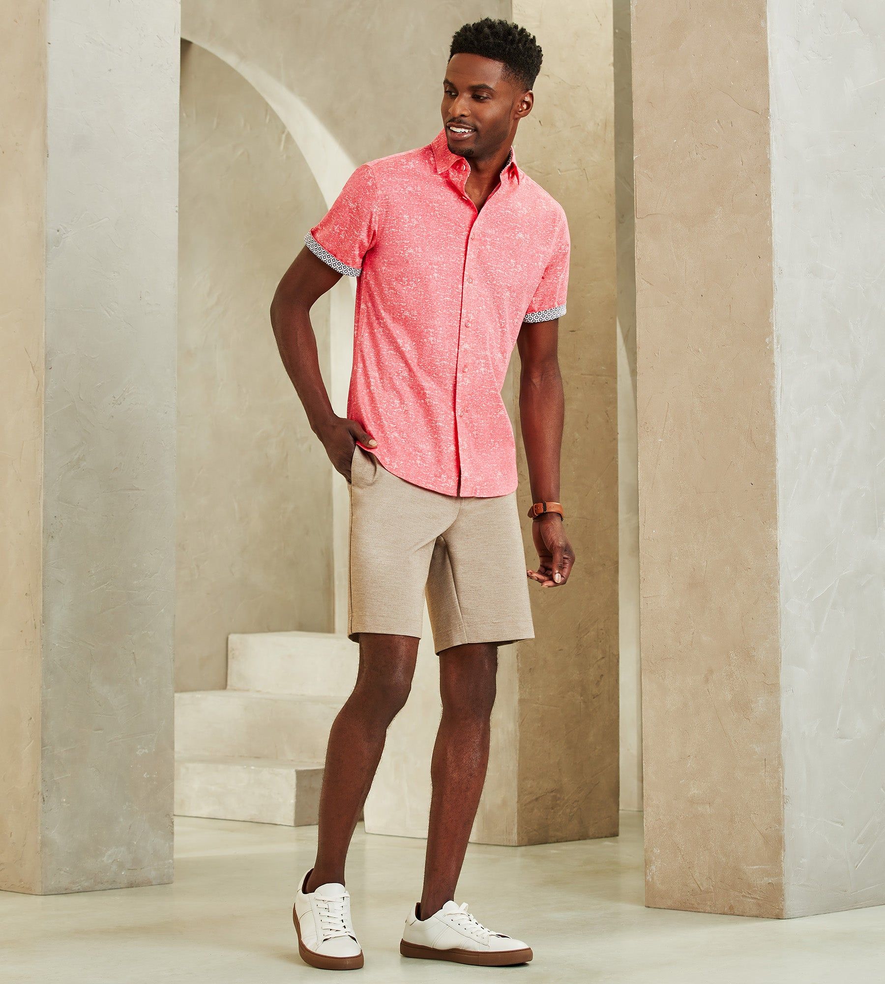 Modern Fit Short-Sleeve Textured Print 360° Stretch Soft Touch Sport Shirt sold by Tip Top product image thumbnail 5