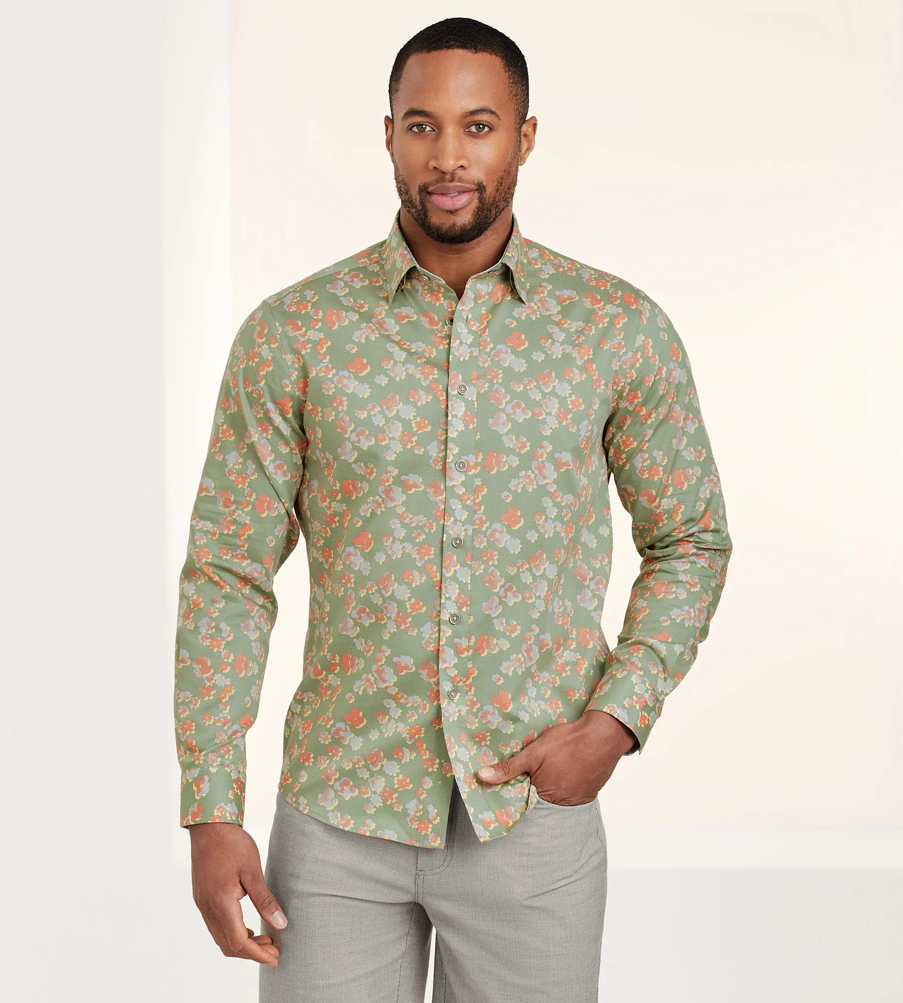 Modern Fit Non-Iron Long Sleeve Floral Pattern Sport Shirt sold by Tip Top