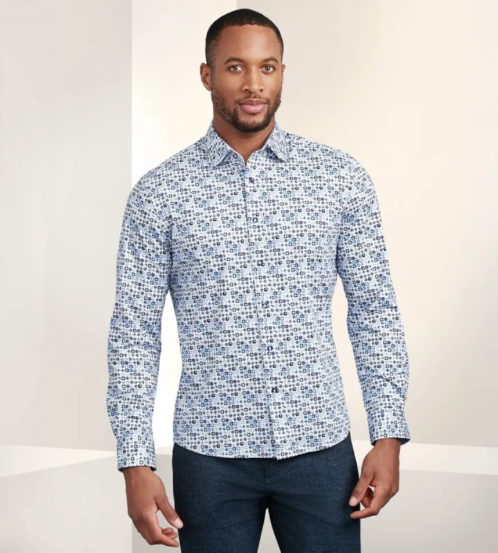Modern Fit 360° Stretch Long Sleeve Geo Print Sport Shirt sold by Tip Top