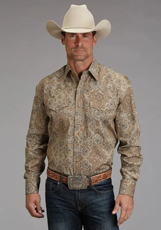 Stetson Desert Paisley (Brown) - Men's Western Shirt (Closeout) made by Stetson