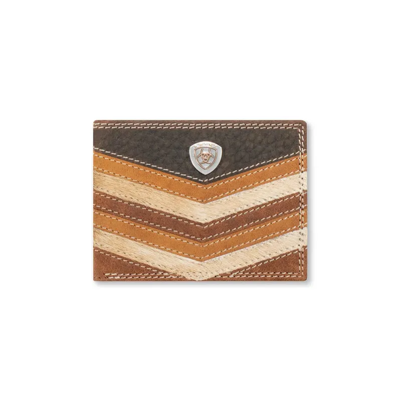 Ariat Chevron Patchwork Hair-On Leather (Brown/Tan) - Men's Bifold Wallet sold by Hat Country