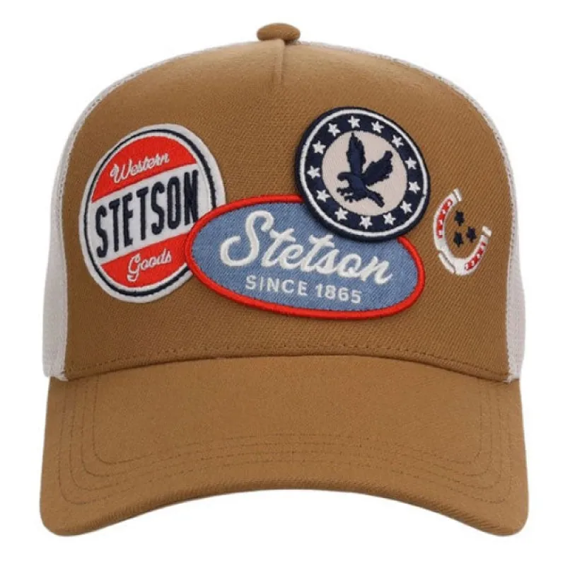 Stetson Embroidered Patches (Tan/White) - Trucker Cap sold by Hat Country