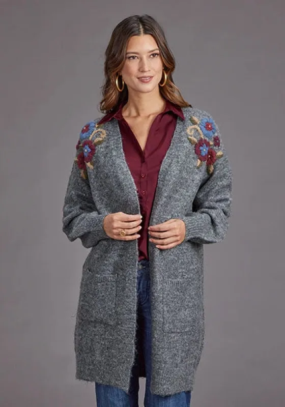 Stetson 2264 Embroidered Cardigan (Grey) - Women's Sweater sold by Hat Country