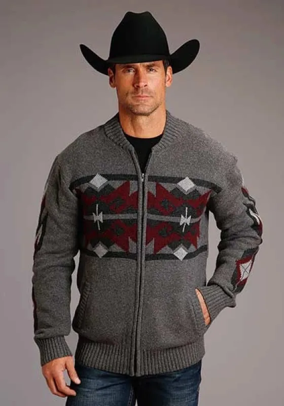 Stetson 00907 Heathered Aztec (Grey) - Men's Sweater sold by Hat Country
