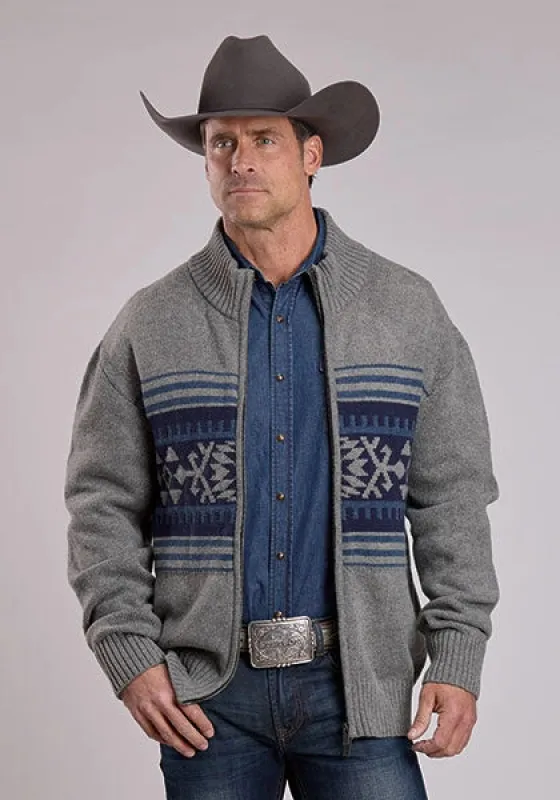 Stetson 2776 Aztec Border (Grey) - Men's Wool Sweater sold by Hat Country