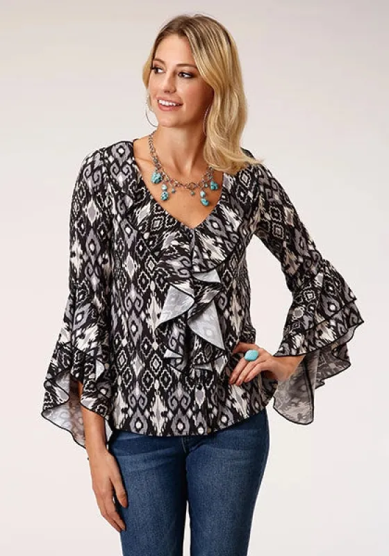 Roper 1278 Ikat Print (Black) - Women's Western Blouse sold by Hat Country