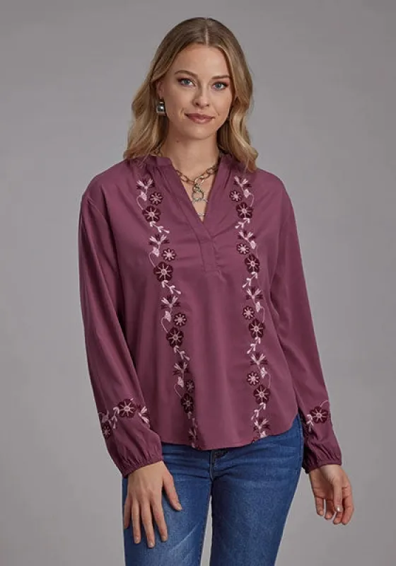 Roper 2191 Poly Crepe (Wine) - Women's Western Blouse sold by Hat Country
