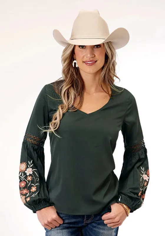 Roper 1792 Poly Crepe (Grey) - Women's Western Blouse sold by Hat Country