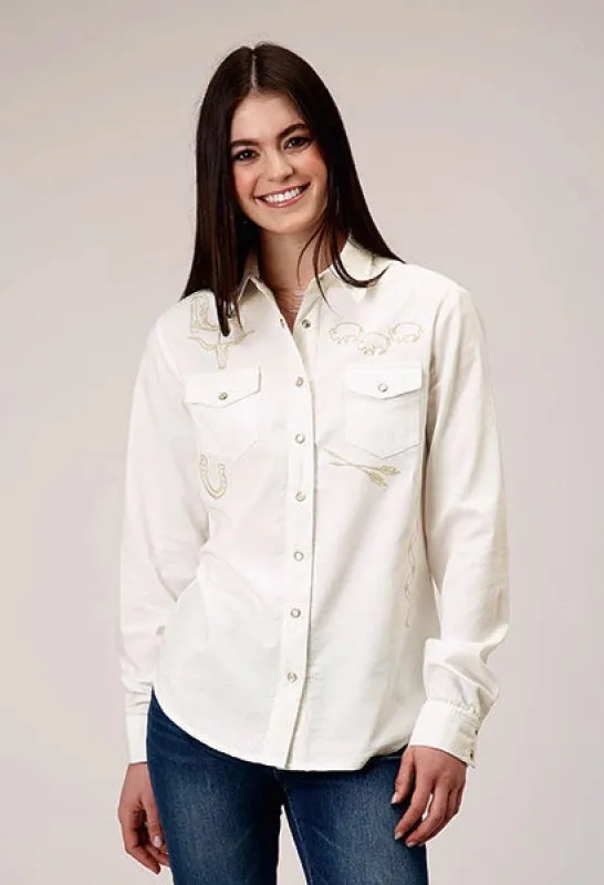 Roper 1947 Embroidery Corduroy (Cream) - Women's Western Shirt made by Roper
