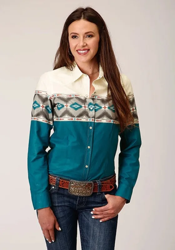 Roper 1677 Sawtooth Border (Blue) - Women's Western Shirt sold by Hat Country