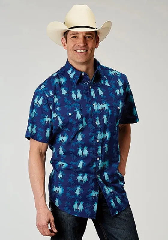 Roper 1907 Ombre Hawaiian (Blue) - Men's Short Sleeve Shirt sold by Hat Country