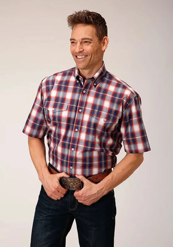 Roper 1553 Independence Plaid (Red) - Men's Short Sleeve Shirt made by Roper