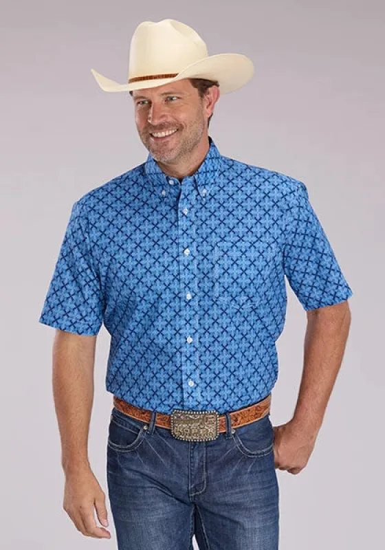Roper 2497 Ribbon Medallion (Blue) - Men's Short Sleeve Shirt sold by Hat Country
