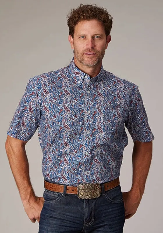 Roper 2024 River Paisley (Blue) - Men's Short Sleeve Shirt sold by Hat Country