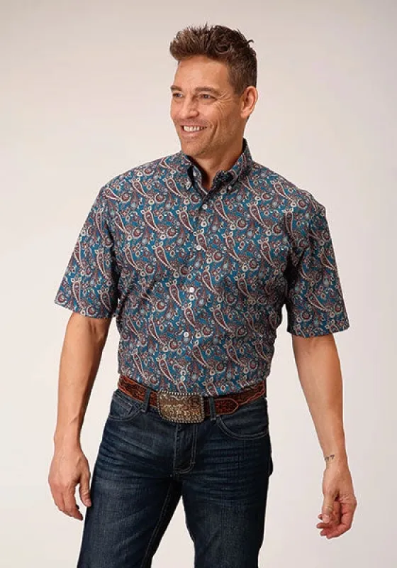 Roper 1558 Independence Foulard (Blue) - Men's Short Sleeve Shirt sold by Hat Country