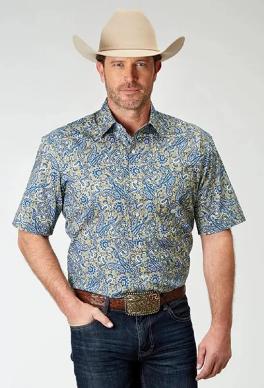 Roper 1933 Delft Paisley (Blue) - Men's Short Sleeve Shirt sold by Hat Country