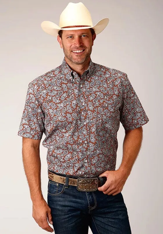 Roper 1453 Spring Paisley (Orange) - Men's Short Sleeve Shirt sold by Hat Country