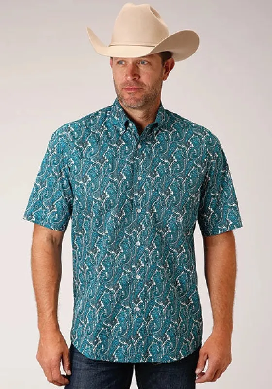 Roper 1449 Upstream Paisley (Blue) - Men's Short Sleeve Shirt sold by Hat Country