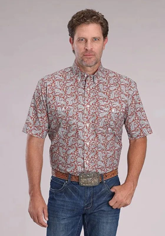 Roper 2499 Clay Paisley (Orange) - Men's Short Sleeve Shirt made by Roper
