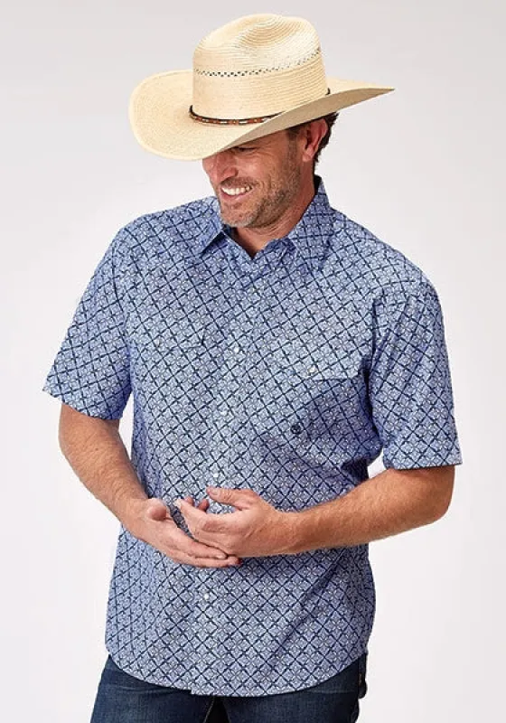 Roper 1932 Blue Skies Tie Print (Blue) - Men's Short Sleeve Shirt sold by Hat Country