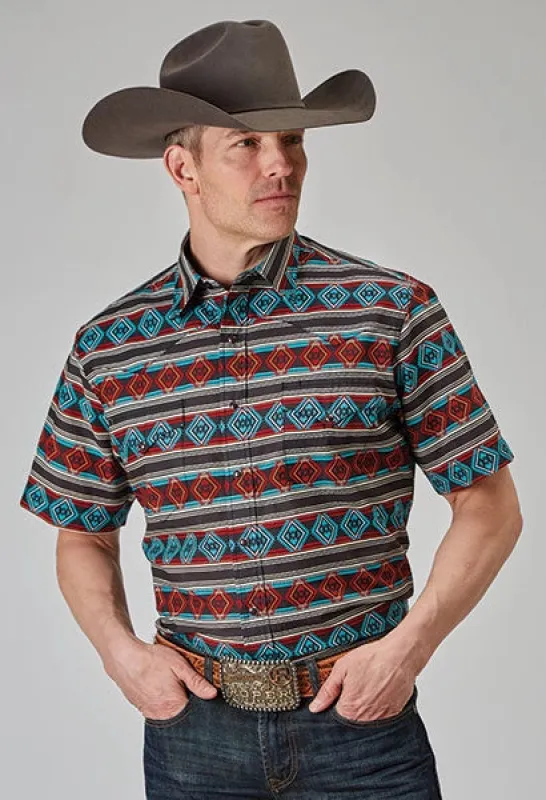 Roper 1898 Aztec Stripe (Red) - Men's Short Sleeve Shirt sold by Hat Country