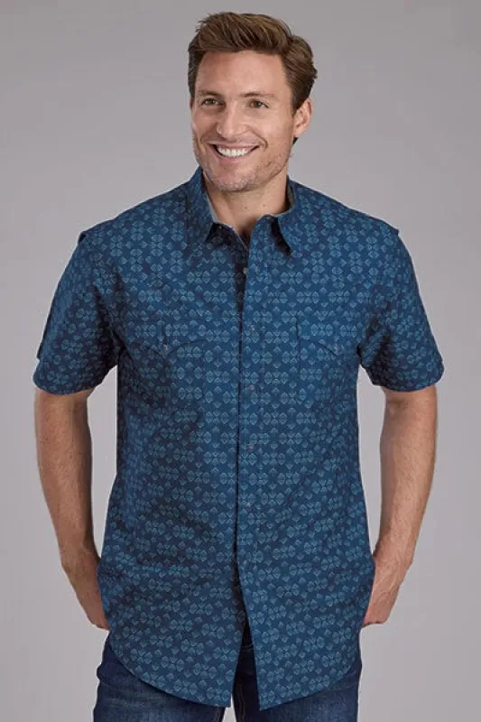 Roper 2350 Diamond Print (Blue) - Men's Short Sleeve Shirt sold by Hat Country