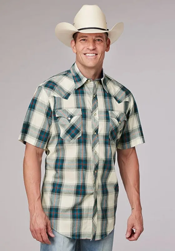Roper 2006 Tile Plaid (White) - Men's Short Sleeve Shirt sold by Hat Country