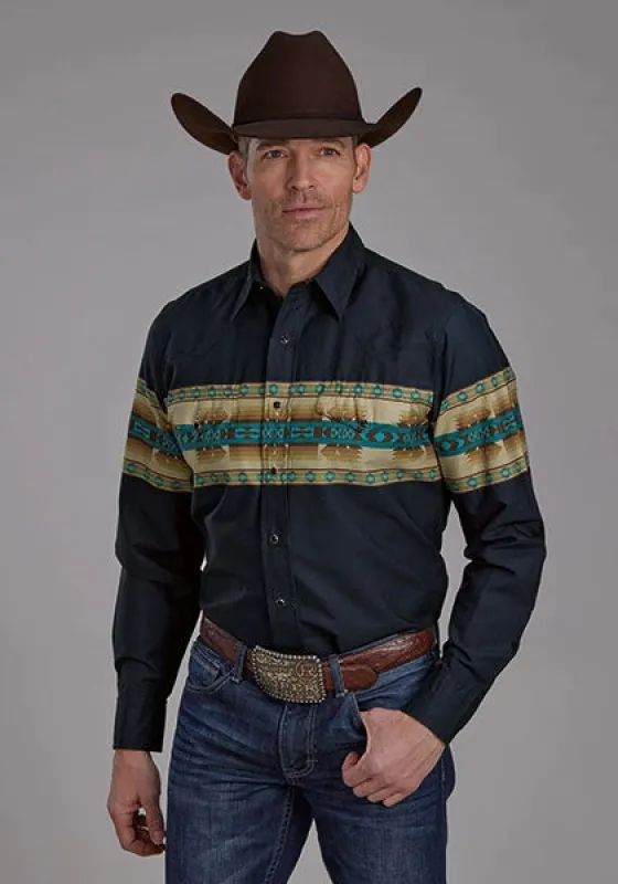 Roper 2120 Aztec Border (Navy) - Men's Western Shirt sold by Hat Country