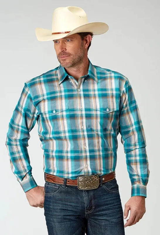 Roper 1939 Waters Edge Plaid (Blue) - Men's Western Shirt made by Roper