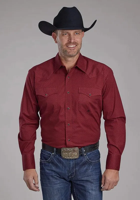 Roper 2163 Stretch Diamond Print (Red) - Men's Western Shirt made by Roper