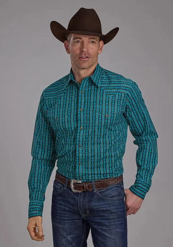 Roper 2170 Micro Aztec Print (Blue) - Men's Western Shirt sold by Hat Country