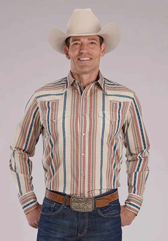 Roper 2469 Southwest Stripe (Tan) - Men's Western Shirt sold by Hat Country